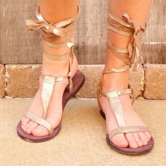 Free People Dahlia Sunkissed Metallic Leather Lace-Up Sandals Size 7 - Picture 3 of 14